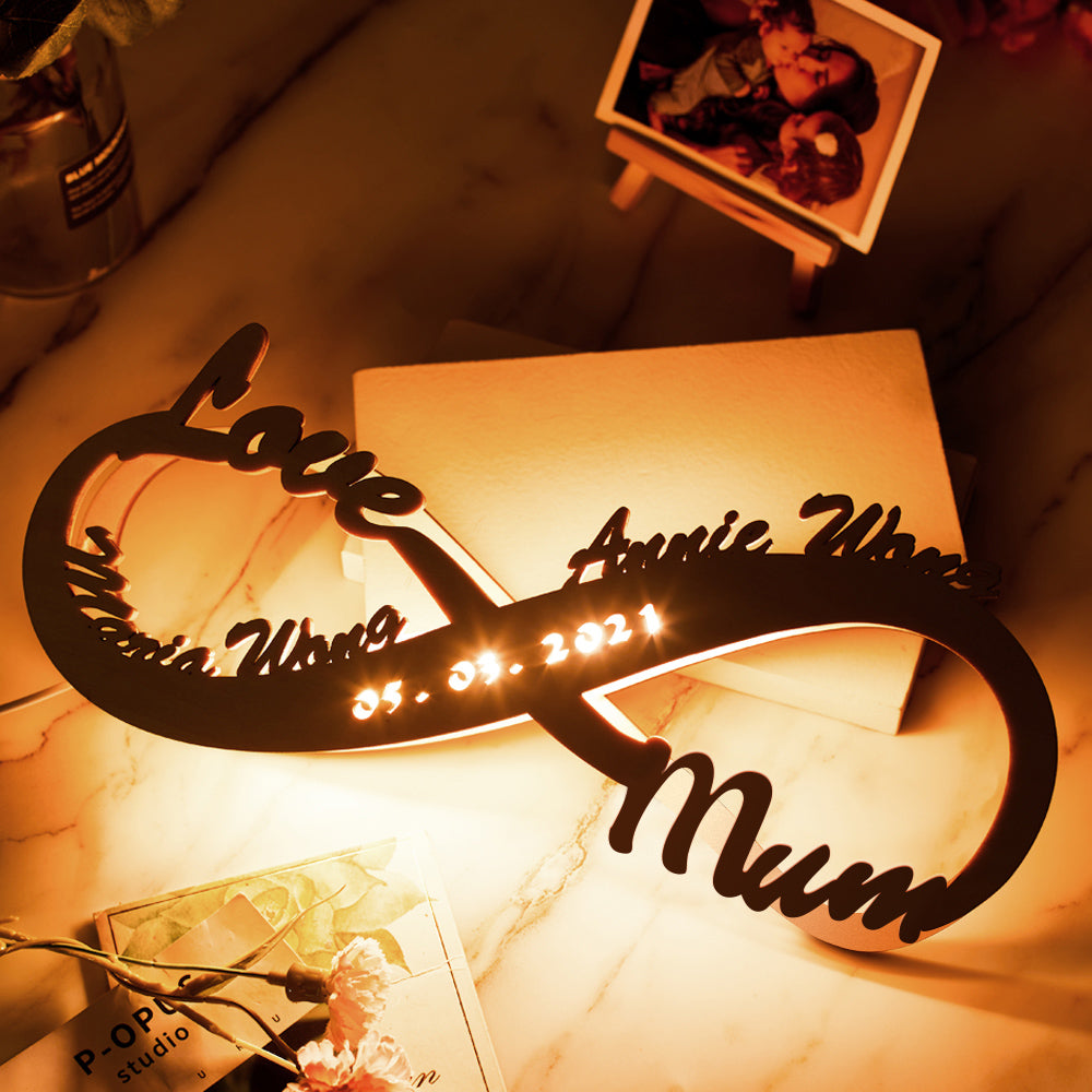 Personalised Name Wooden Night Lamp Custom Engraved Wood light Gift for Mum