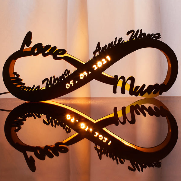 Personalised Name Wooden Night Lamp Custom Engraved Wood light Gift for Mum