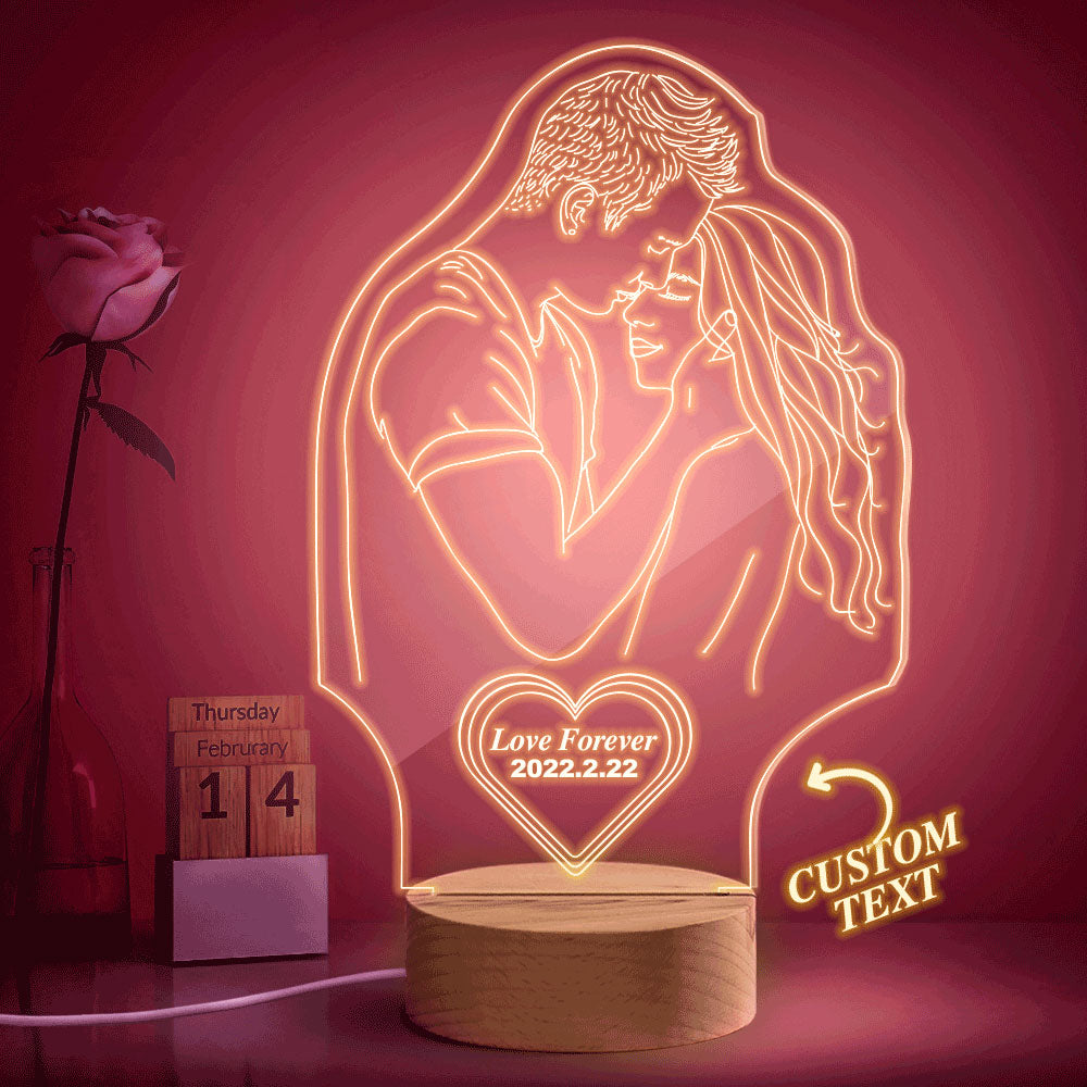 Custom Heart-shaped Engraved 3D Photo Lamp Led Personalised Night Light Gift for Lovers