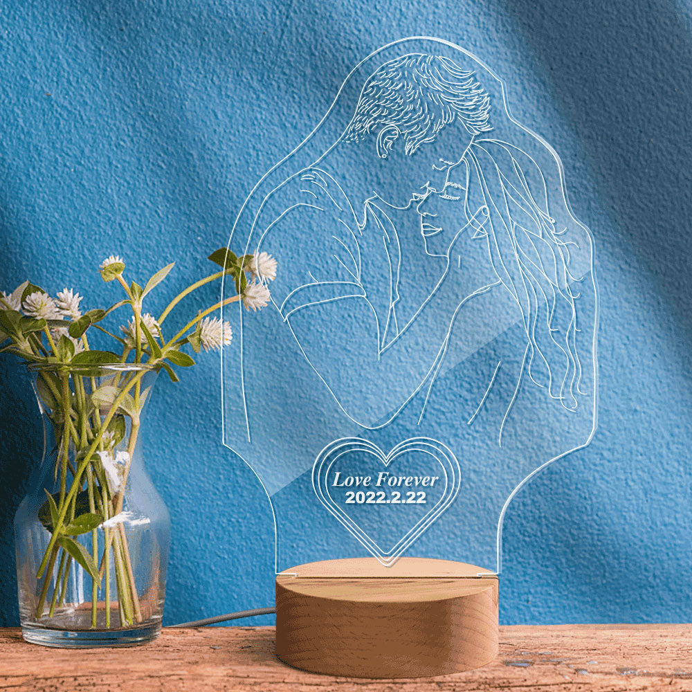 Custom Heart-shaped Engraved 3D Photo Lamp Led Personalised Night Light Gift for Lovers