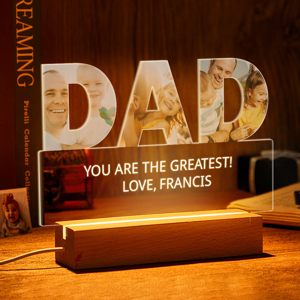 Custom Photo Engraved Acrylic Night Lights Photo Light Home Ornaments Gift for Father
