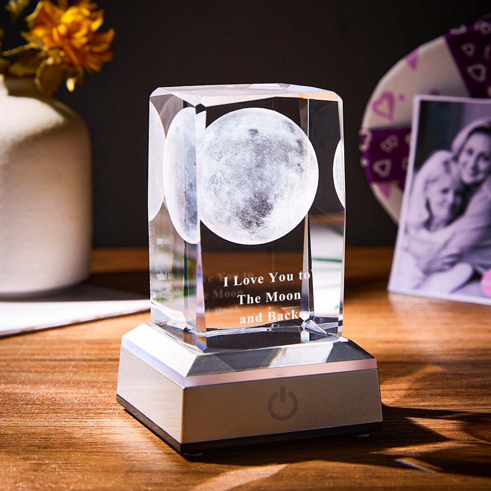 Custom Engraved Lamp 3D Moon Crystal LED Colourful Light Gift for Mom