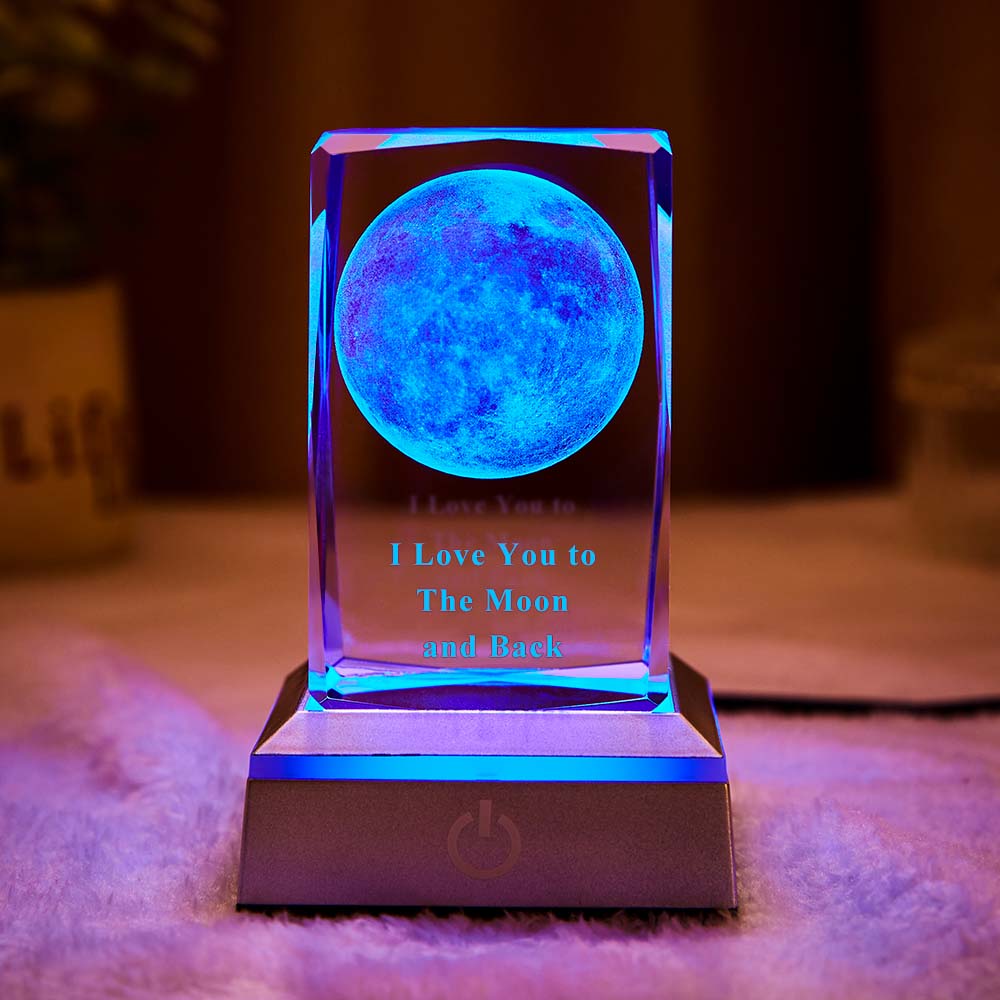 Custom Engraved Lamp 3D Moon Crystal LED Colourful Light Gift for Mom