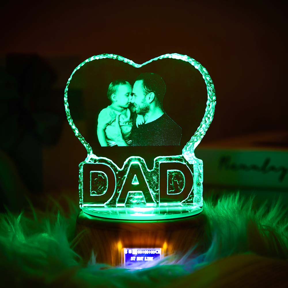 Custom Photo Lamp Heart Shaped Crystal Lamp Gift for Father