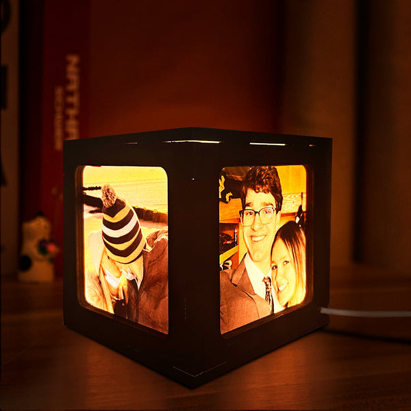 Custom Photo Cube Box Light Personalized Wooden Photo Frame Night Light Gift - photomoonlampuk
