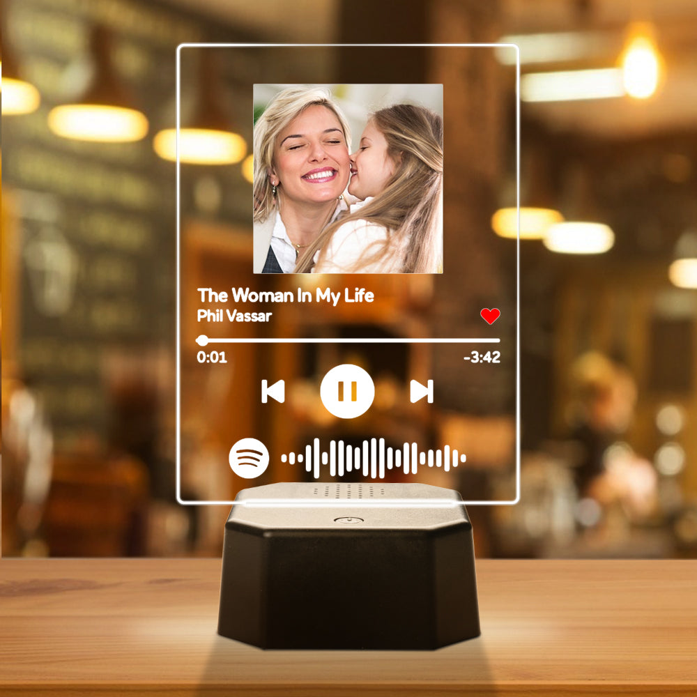 Personalised Photo Spotify Song Light Up Plaque & Stand Bluetooth Speaker Gift for Dad