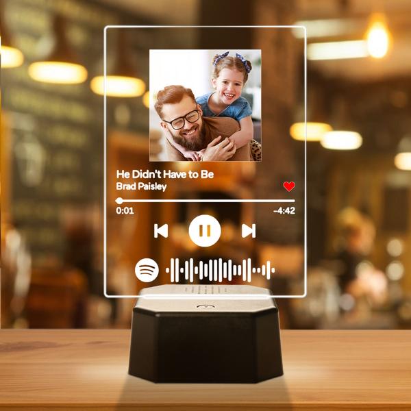 Personalised Photo Spotify Song Light Up Plaque & Stand Bluetooth Speaker Gift for Dad