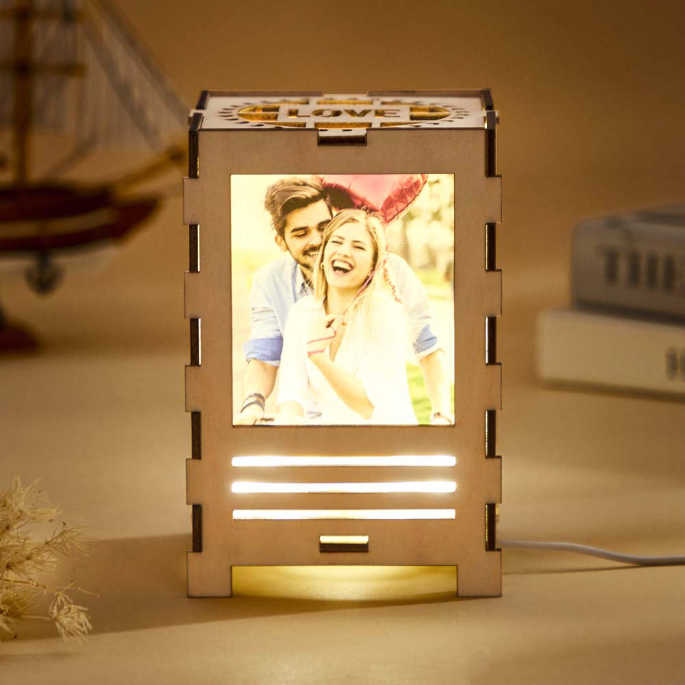 Custom Four-sided Photos Wooden Lamp Table Night Light Decoration Gift for Lover