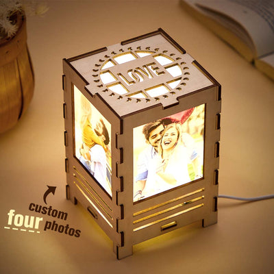 Custom Four-sided Photos Wooden Lamp Table Night Light Decoration Gift for Lover - photomoonlampuk