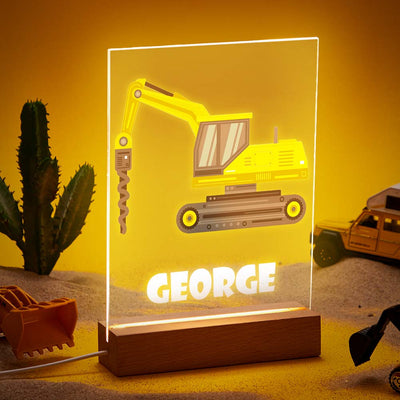 Personalised Machinery Night Light for Kids Excavator Mining Truck Bobcat Gifts For 7 Years Old Boys