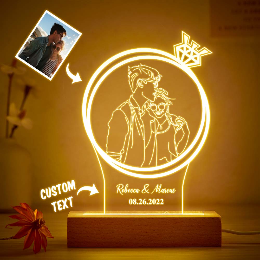 Personalised Double Circle Photo Diamond Night Light Custom Engraved 3D Lamp 7 Colors Acrylic Night Light Romantic Gifts