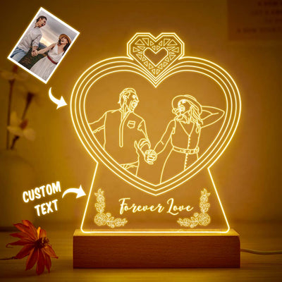 Personalised Double Heart Shaped Photo Night Light Custom Engraved 3D Lamp 7 Colors Acrylic Night Light Gifts for Lovers - photomoonlampuk