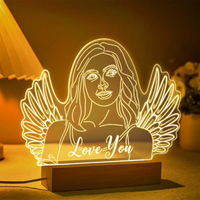 Personalised Angel Wings Photo Night Light Custom Engraved 3D Lamp 7 Colors Acrylic Night Light Gifts for Her - photomoonlampuk