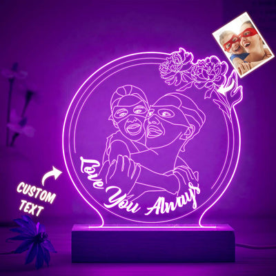 Personalised Flowers Photo Night Light Custom Engraved 3D Lamp 7 Colors Acrylic Night Light Mother's Day Gifts - photomoonlampuk