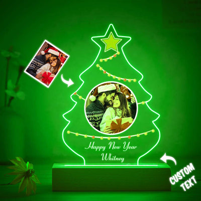 Personalised Christmas Tree Photo Night Light Custom Engraved 3D Lamp 7 Colors Acrylic Night Light Christmas Day Gifts - photomoonlampuk