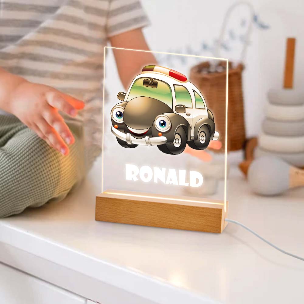 Custom Police Car Night Lamps Boys Acrylic Led Light For Kid with Personalized Name