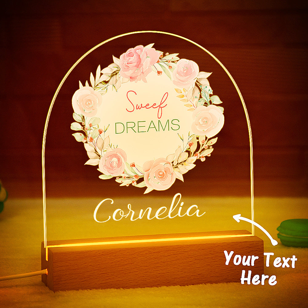 Personalised Led Night Light with Colorful Wreath For Baby Girl Have a Sweet Dream