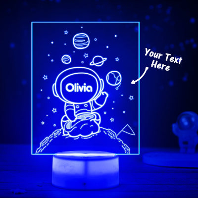 Personalised Name Sign LED Night Light Multi Colour Kids Astronaut Spaceman Space Bedroom - photomoonlampuk