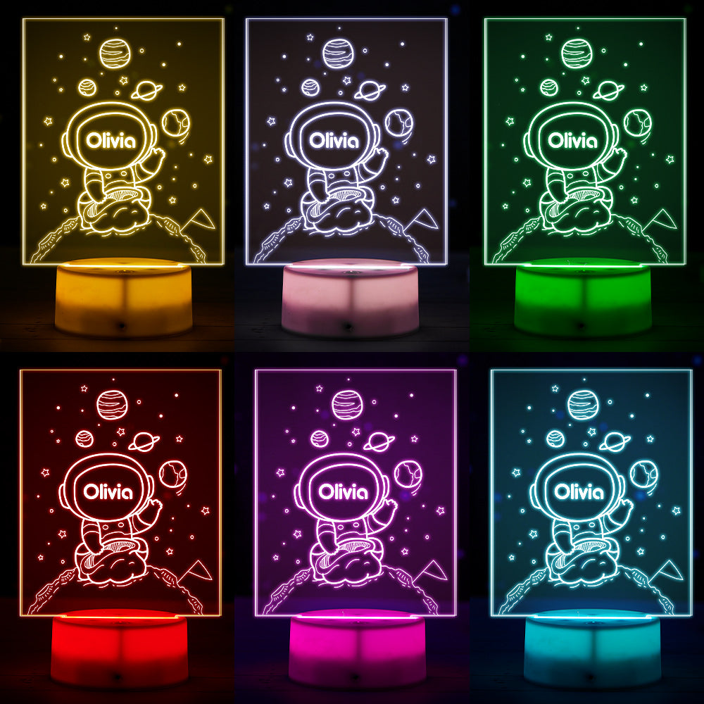 Personalised Name Sign LED Night Light Multi Colour Kids Astronaut Spaceman Space Bedroom