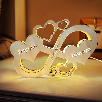 Custom Infinity Heart Lamp Personalised Engraved Name Wooden Night Light for Lover - photomoonlampuk