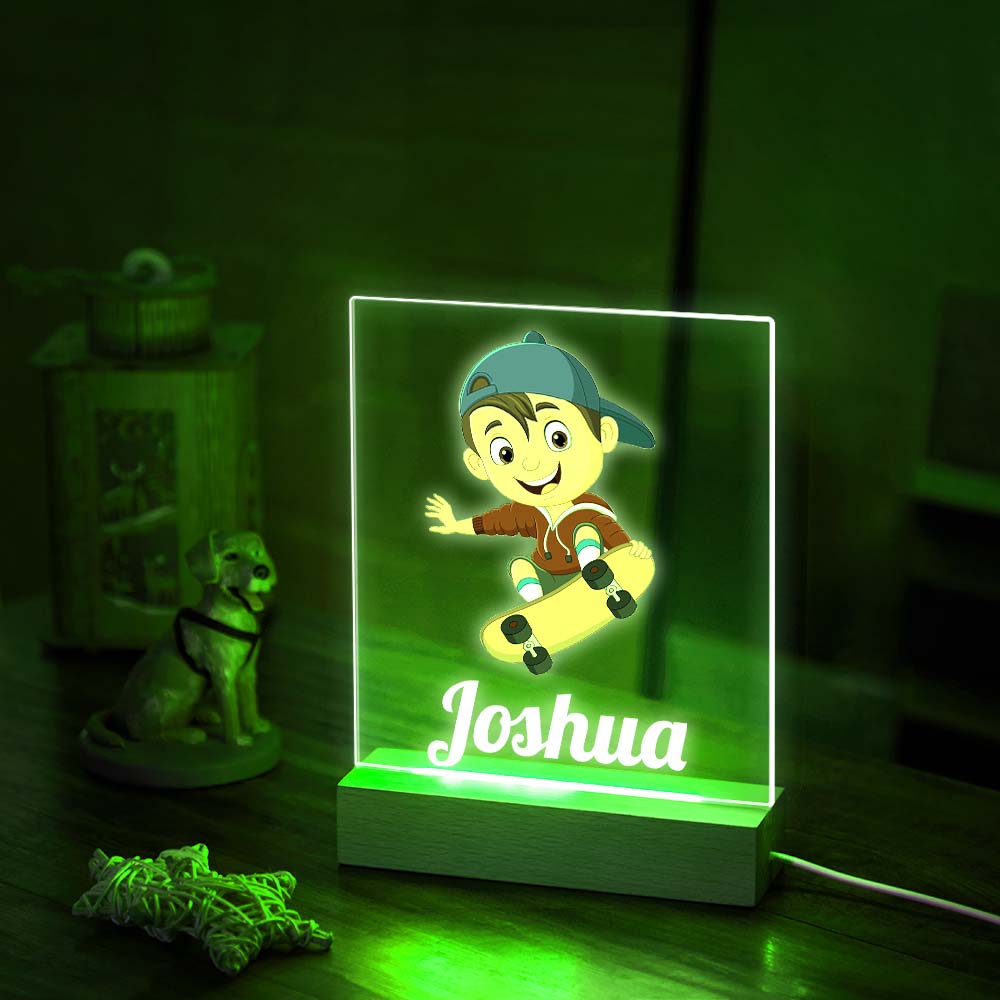 Custom Name Acrylic Seven Color Night Light For Boy Play Skateboard LED Lamp Room Decor