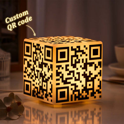 Scannable QR Code CUBE Night Light with Your Photo or Text Personalized Gift for Her - photomoonlampuk