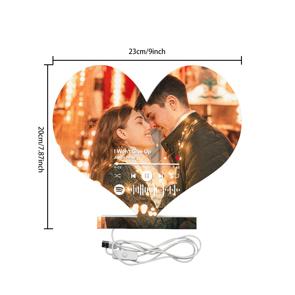 Personalized Spotify Code Photo Heart-shaped Light Gift for Lover
