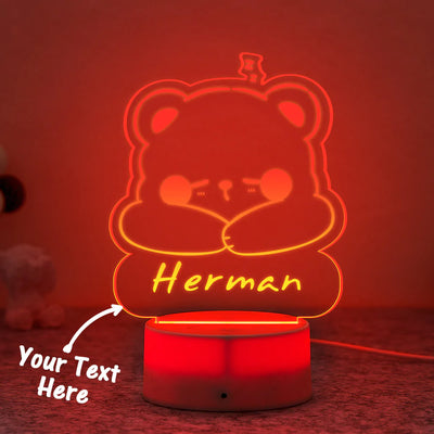 Custom Engraved Sleeping  Bear LED Night Light Personalised Name Lamp Creative Gift - photomoonlampuk