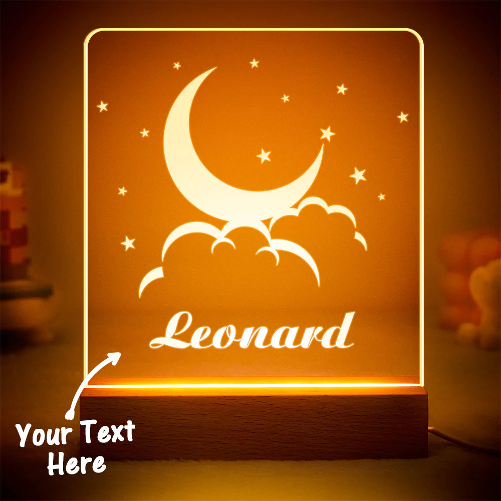 Custom Engraved Moon and Clouds LED Night Light Personalised Acrylic Kids Lamp for Bedroom