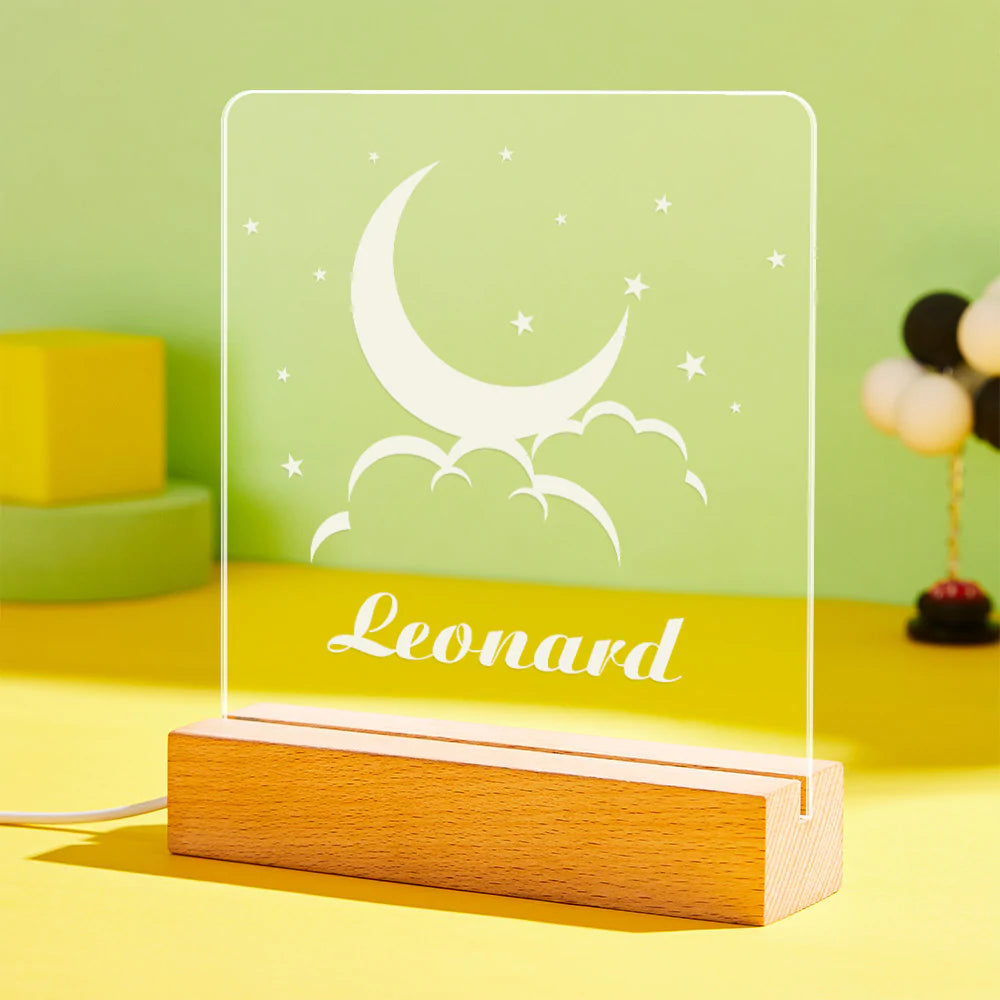 Custom Engraved Moon and Clouds LED Night Light Personalised Acrylic Kids Lamp for Bedroom