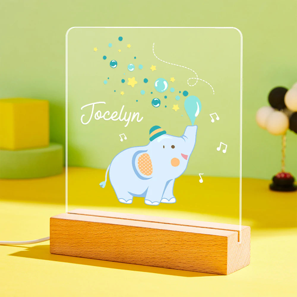 Custom Engraved Elephant Night Light Personalised Acrylic Lamp Gift for Kids