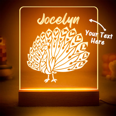 Custom Engraved Peacock Night Light LED Acrylic Night Light Bedroom Decor Gift for Kids - photomoonlampuk