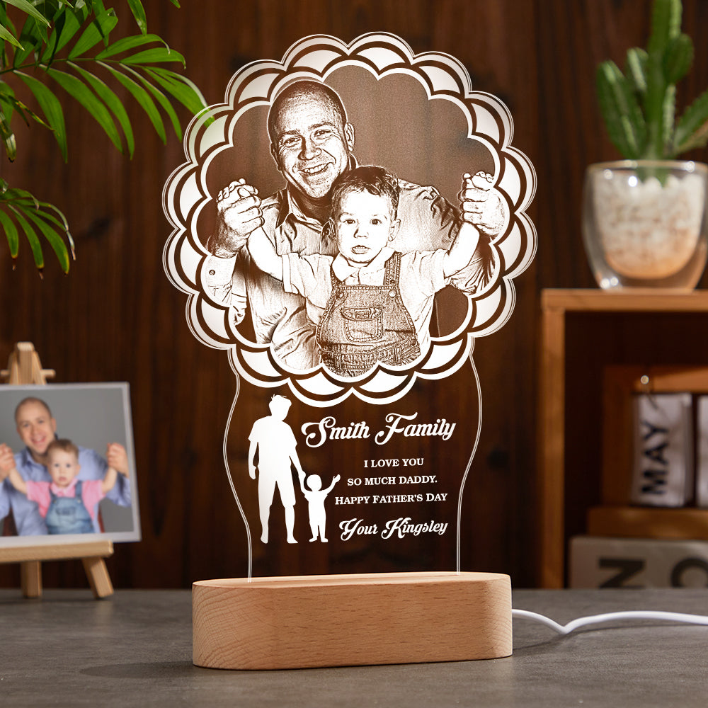 Custom Photo Father Child Lamp Personalized Engraved 7 Colors Acrylic Night Light Father's Day GIfts