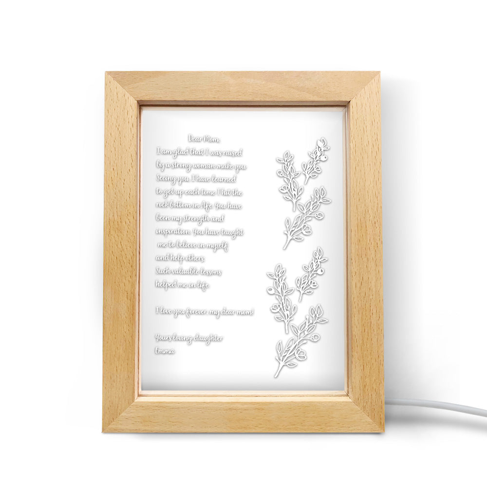 Personalised Hand-Written Letter Night Light Custom Wooden Frame Lamp for Mother's Day Gift