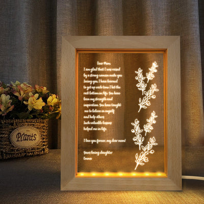Personalised Hand-Written Letter Night Light Custom Wooden Frame Lamp for Mother's Day Gift - photomoonlampuk