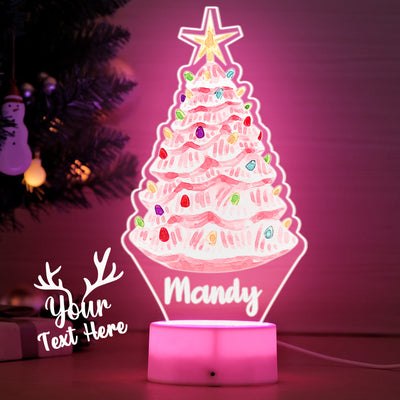 Custom Name Pink Christmas Tree with Multicolored Bulbs Lamp LED Night Light for Kids Gift