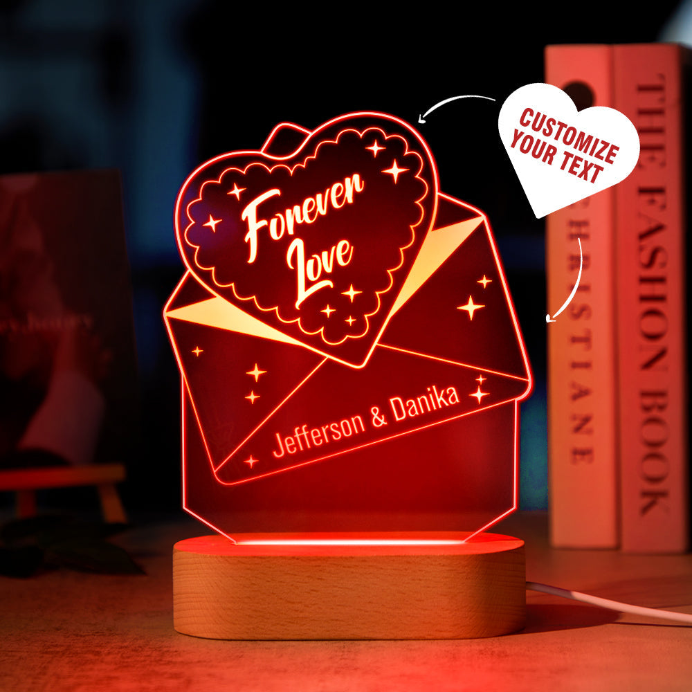 Custom Text Acrylic Envelope Night Light Personalized Coloful Lamp Valentines Day Gift