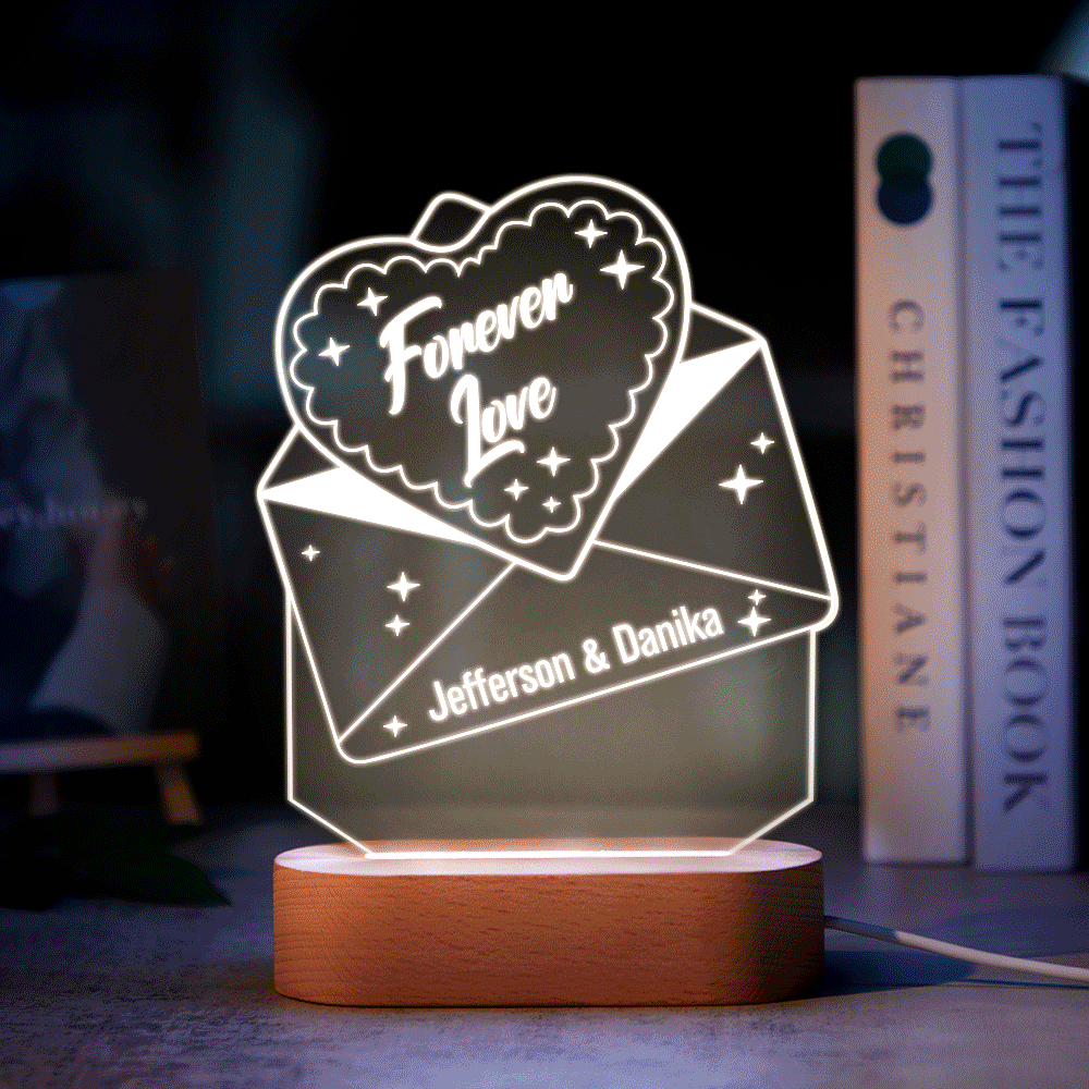 Custom Text Acrylic Envelope Night Light Personalized Coloful Lamp Valentines Day Gift