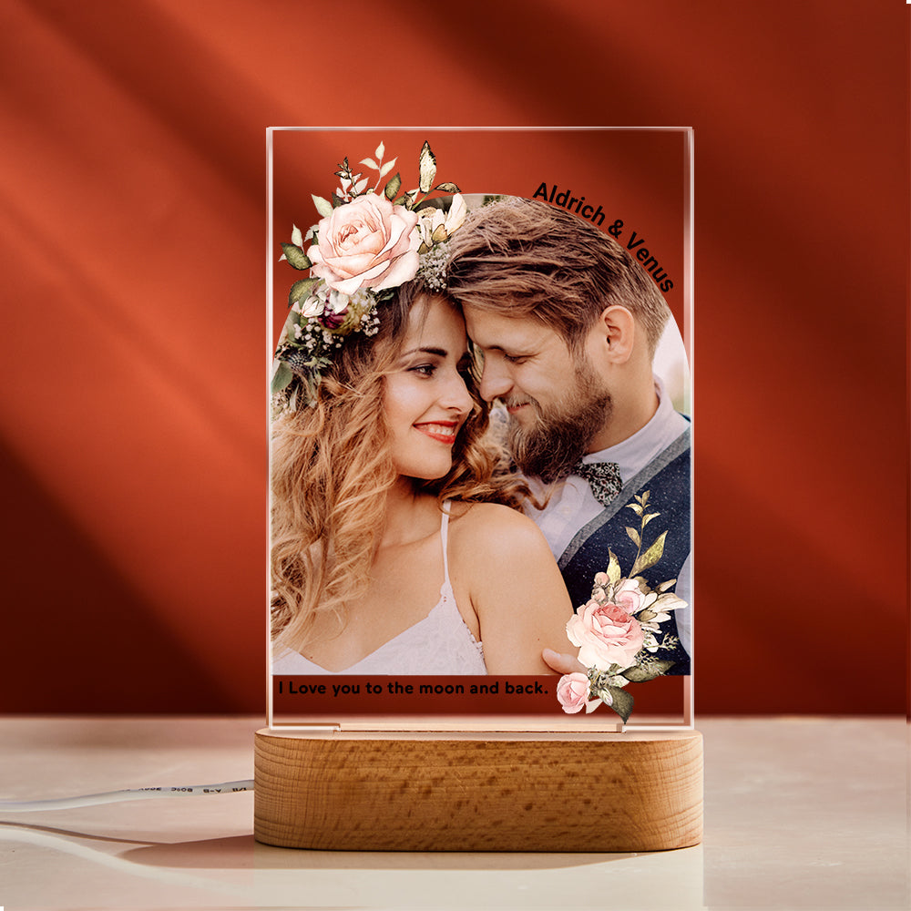 Custom Photo Print with Flowers Colorful Lamp Personalized Acrylic Night Light Engagement Gift