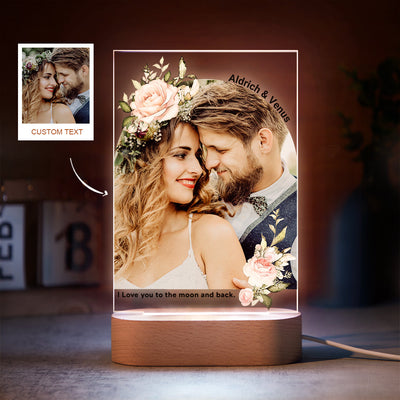 Custom Photo Print with Flowers Colorful Lamp Personalized Acrylic Night Light Engagement Gift - photomoonlampuk