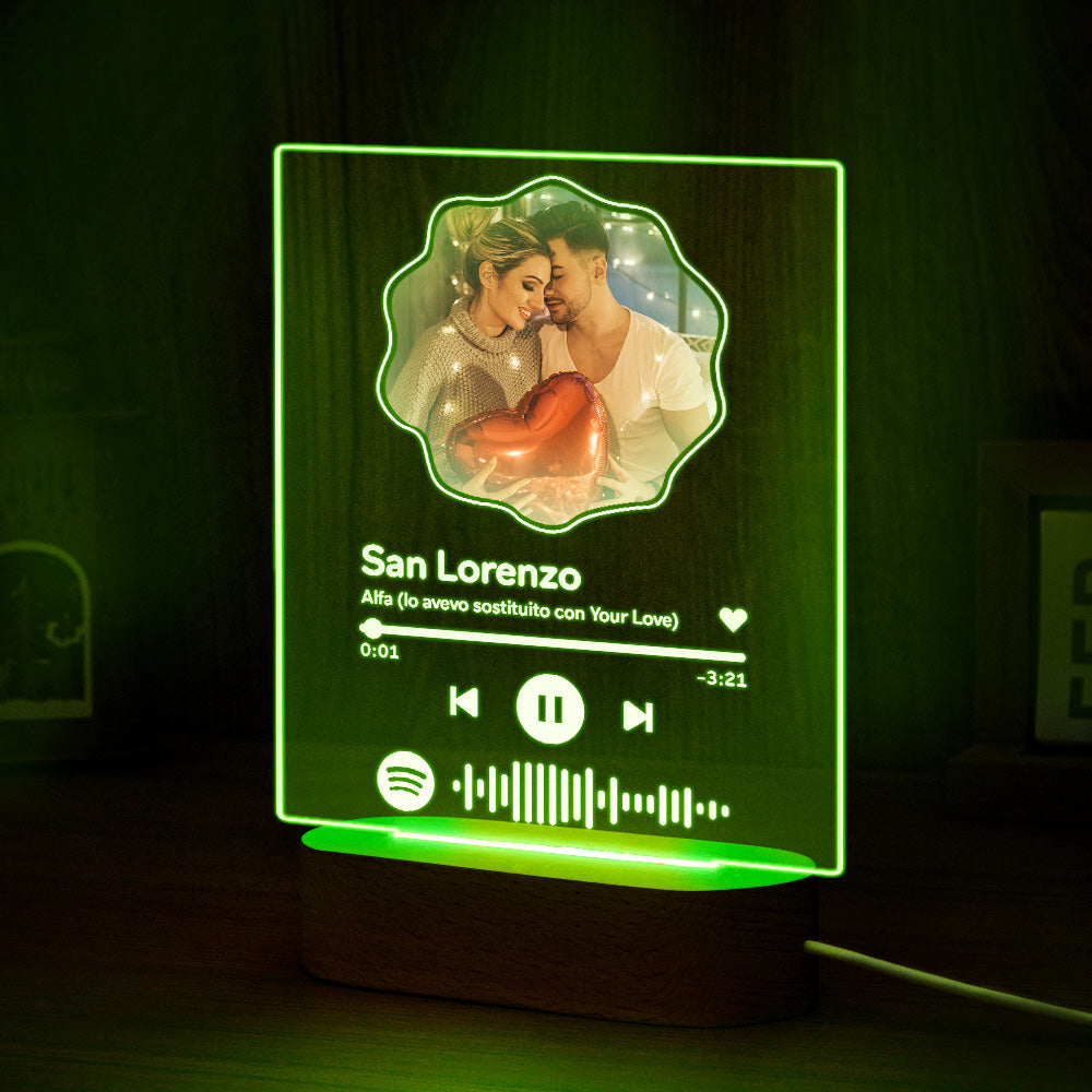 Custom Scannable Spotify Code Colorful Night Light Flower Photo Gifts for Couples