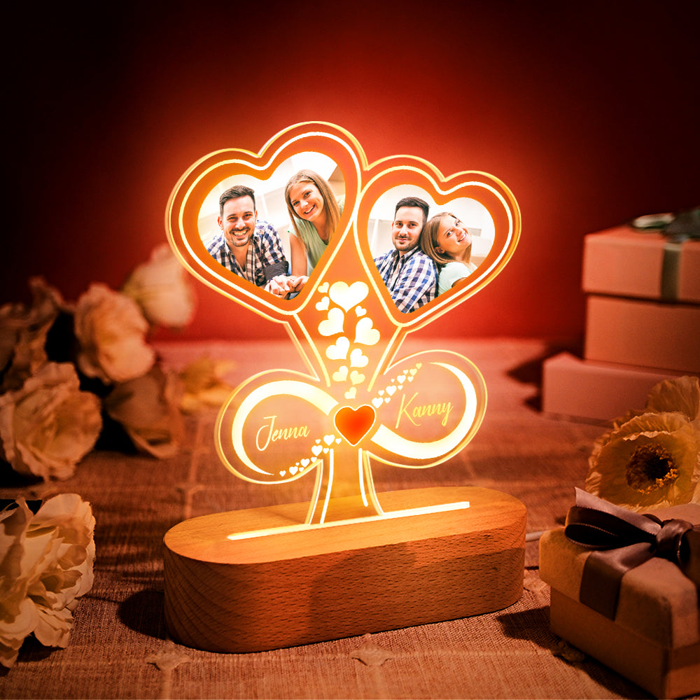 Personalised Names 3D Illusion Night Light Heart Balloon Custom LED Lamp For Couples