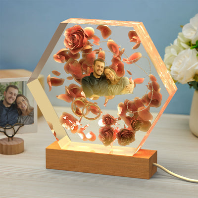 Custom Photo Night Light Hexagon Epoxy Home Gifts - photomoonlampuk