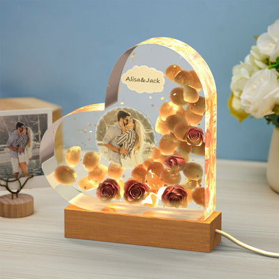 Custom Photo Engraved Night Light Heart Valentine's Day Epoxy Gifts - photomoonlampuk