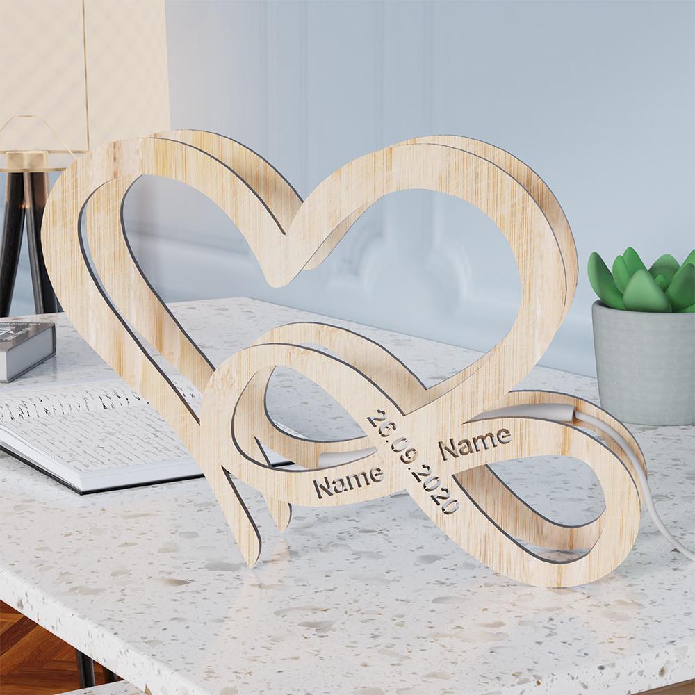 Custom Engraved Night Light Heart-shaped Wooden Creative Gifts