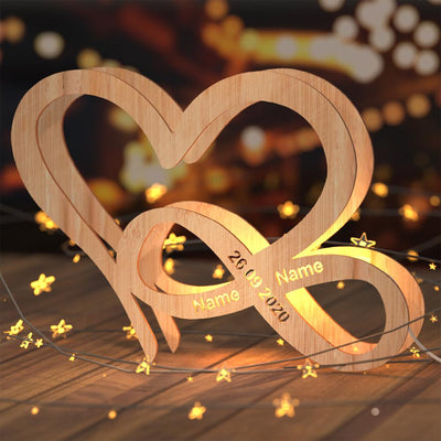 Custom Engraved Night Light Heart-shaped Wooden Creative Gifts