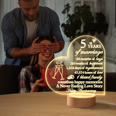 Personalised Anniversary Wedding Night Light Heart Shaped Acrylic Lamp Gifts for Wife Husband - photomoonlampuk