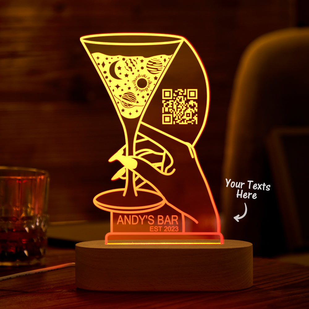 Personalized Qr Code Cocktail Night Light 7 Colors Acrylic 3D Lamp Father's Day Gifts