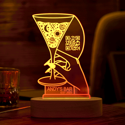 Personalized Qr Code Cocktail Night Light 7 Colors Acrylic 3D Lamp Father's Day Gifts - photomoonlampuk