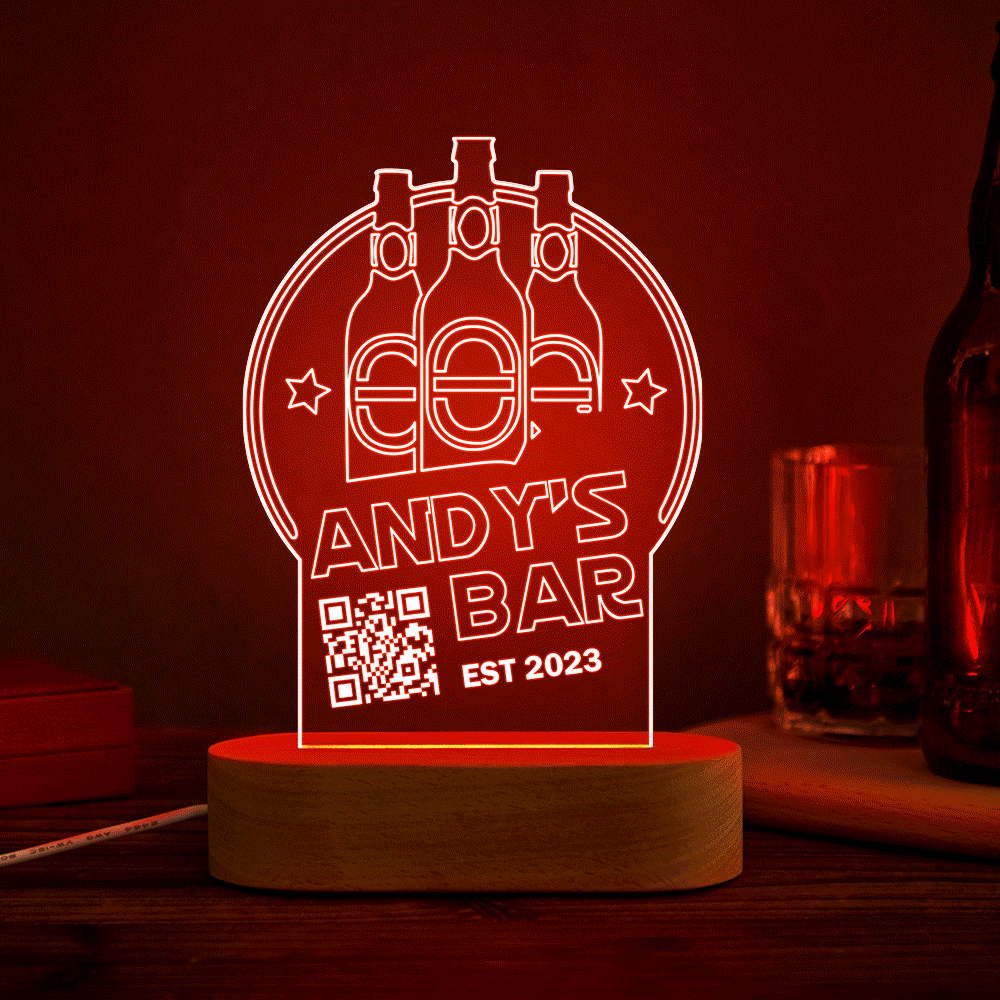 Personalized Qr Code Wine Bottle Night Light 7 Colors Acrylic 3D Lamp Father's Day Gifts